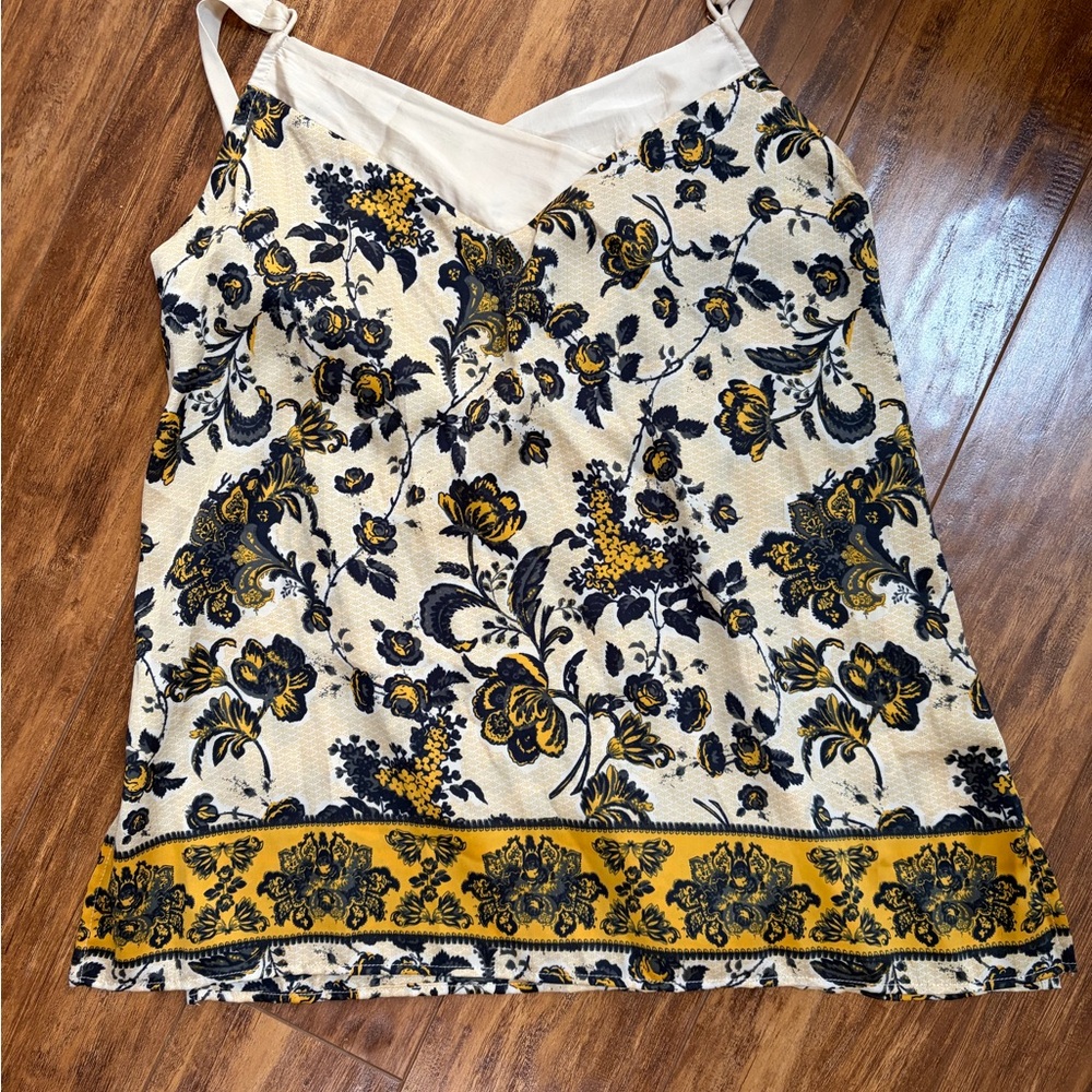 Free People Cream and Navy Floral Camisole